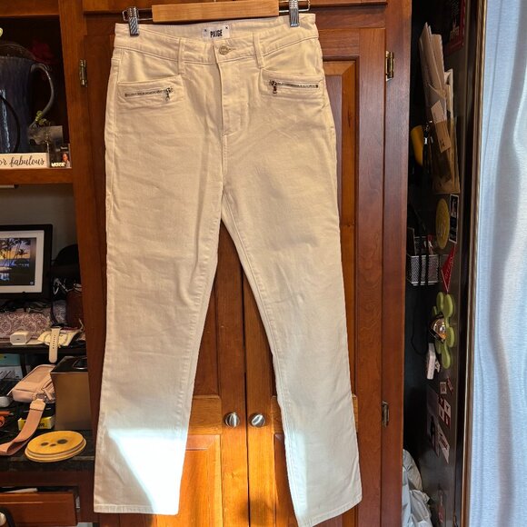 NWT Paige Cindy Hi Rise Straight Ankle Cream 28 Zipper Pocket